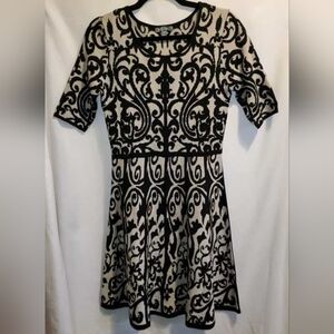 Roz & Ali Black and White Fit and Flare Sweater Midi Dress